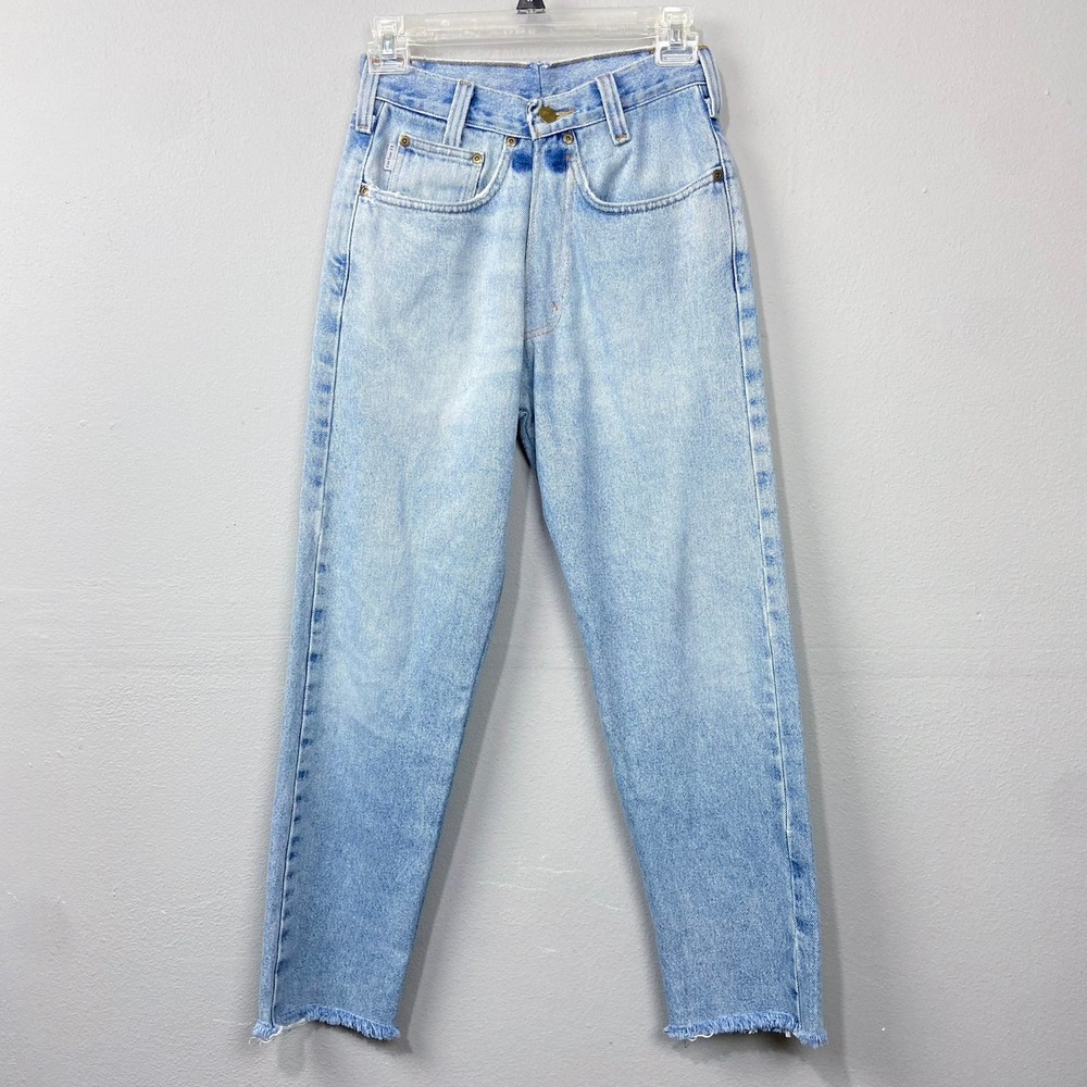 Carhartt High Waist‎ Jeans Est Size XS Frayed Hem Light Wash Denim Grunge Biker